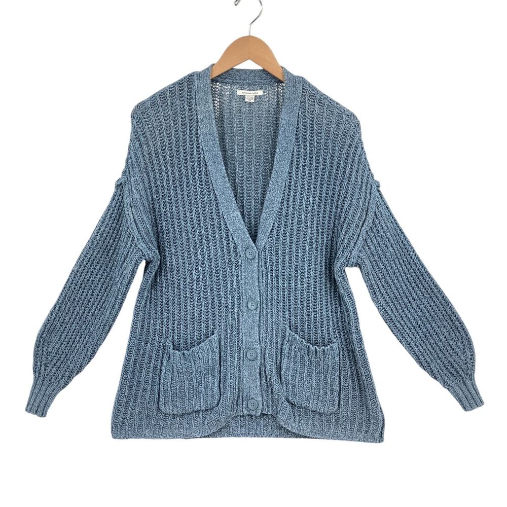 American Eagle Cardigan Sweater Womens XS Open Knit Drop Shoulder Button Front